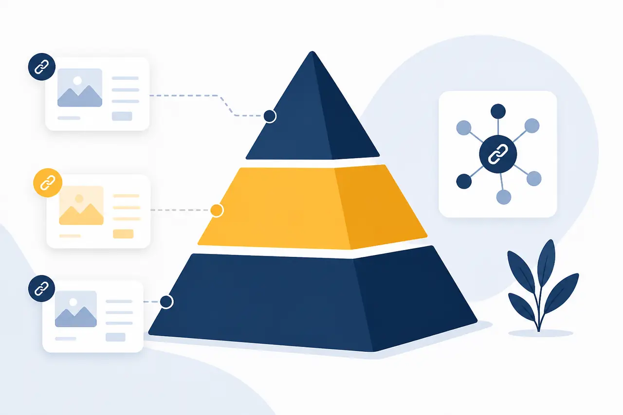 Pyramide stratégique netlinking avec le segment 100 euros au centre comme épine dorsale
