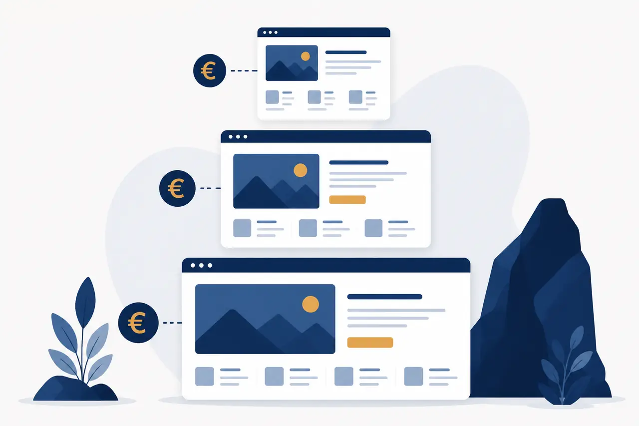 Trois tiers de sites éditeurs : émergent, installé et autorité avec leur fourchette de revenus