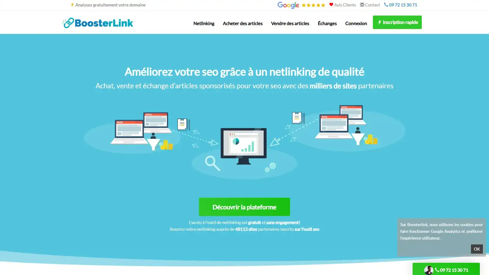 Page d’accueil de Boosterlink, plateforme de netlinking