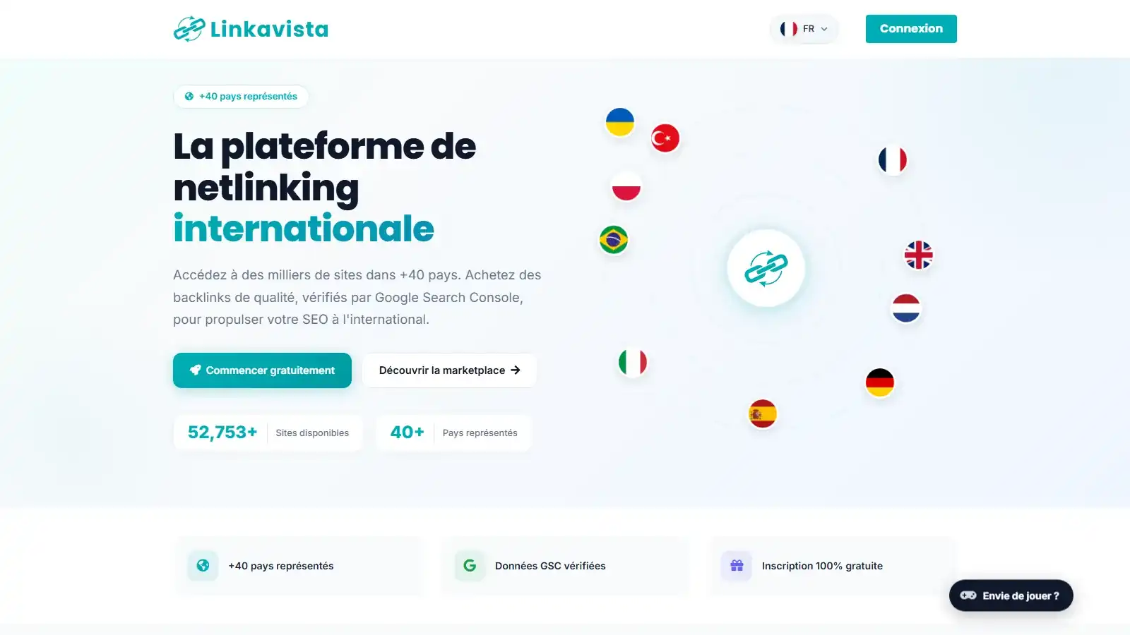Page d’accueil de Linkavista, plateforme de netlinking