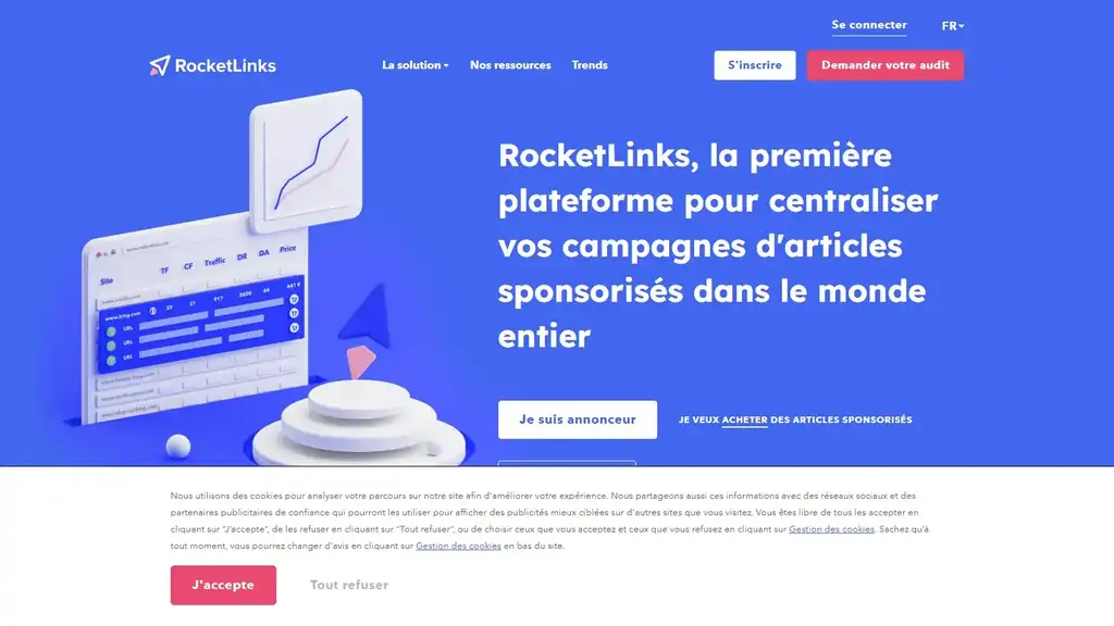 Page d’accueil de RocketLinks, plateforme de netlinking