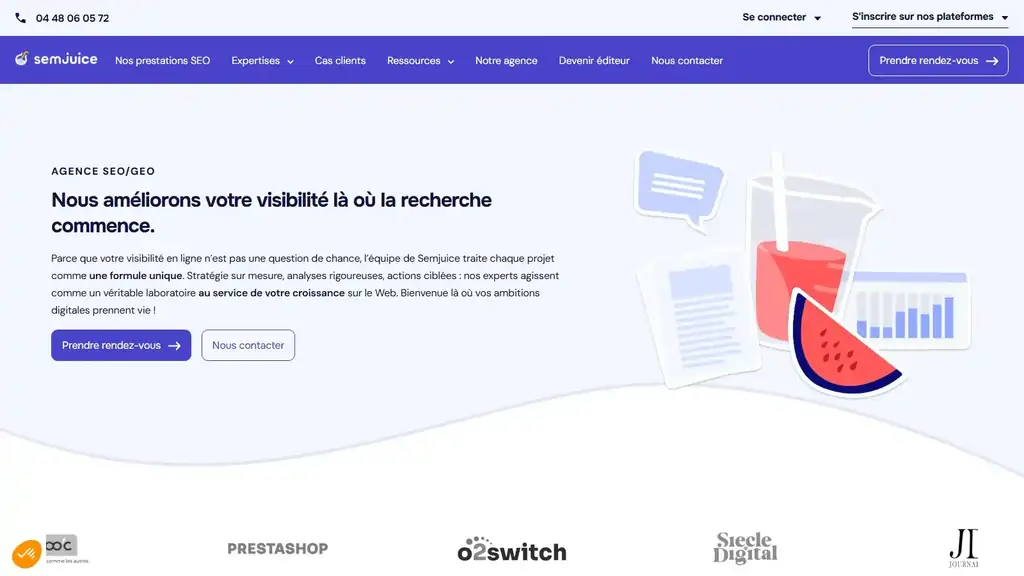 Page d’accueil de SemJuice, plateforme de netlinking