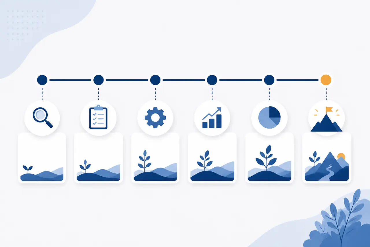 Parcours typique six mois en netlinking pour débutant : découverte, montée en cadence, diversification