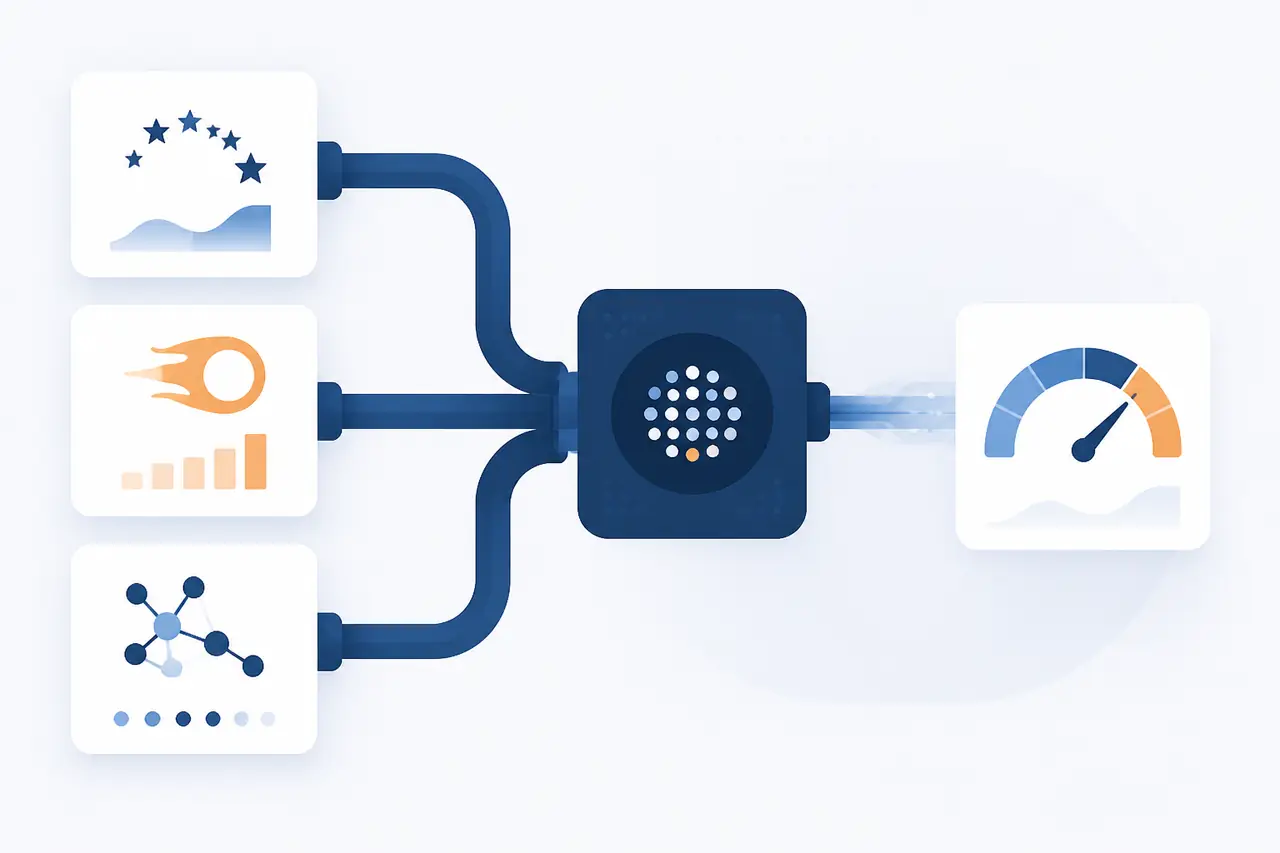 L’algorithme JuiceFlow SemJuice croise plusieurs sources externes avec un calcul interne pondéré