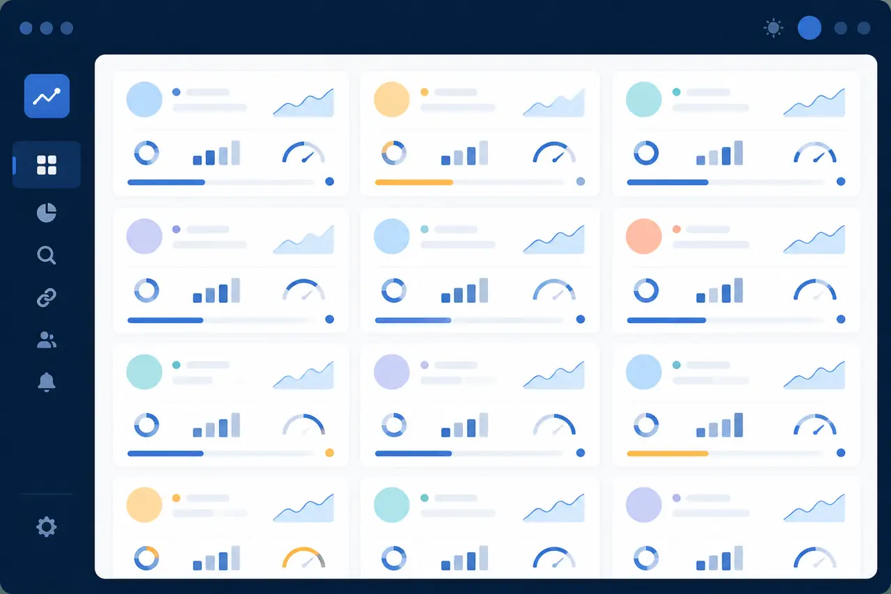 Tableau de bord agence type avec plusieurs clients gérés en parallèle dans la même plateforme